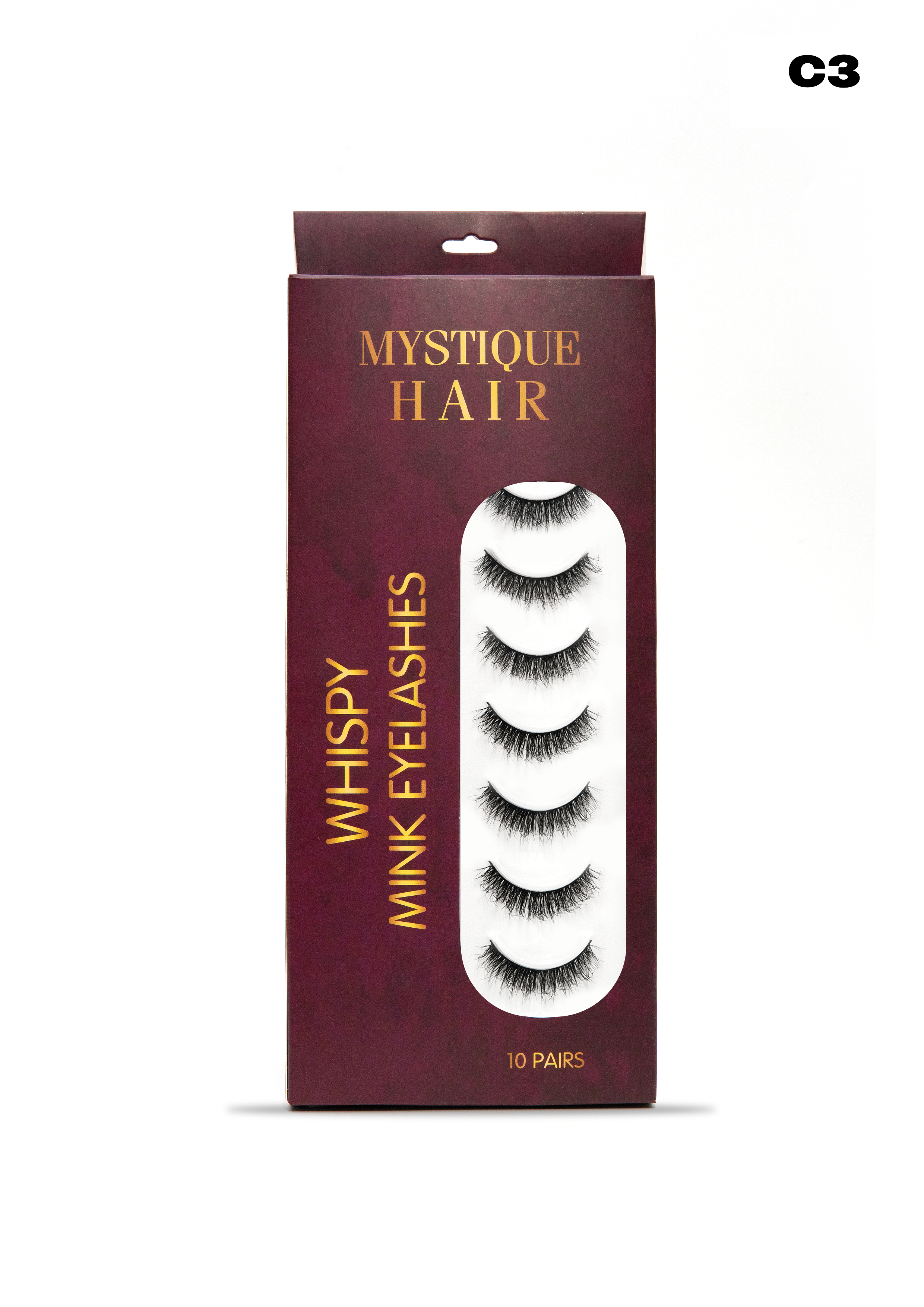 Mystique Hair Whispy Mink Eyelashes – Model C3 (10 Pair Multipack) | Lightweight, High-Volume False Lashes for Glamorous Eyes