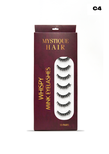 Featherlight C4 Wispy Mink Eyelashes – 10 Pair Multipack | Multi-Layered Natural Volume False Lashes with Clear Band