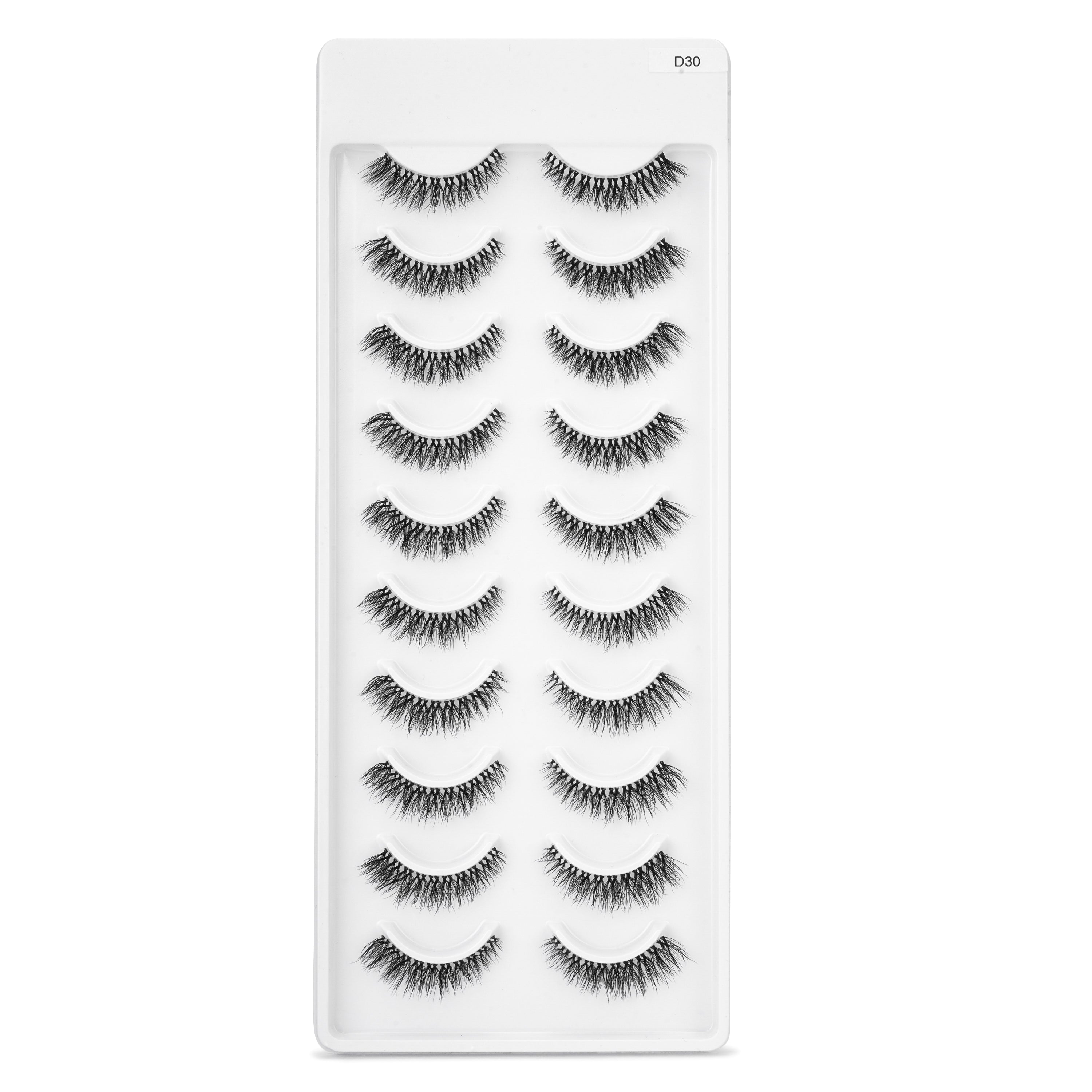 Featherlight A-04 Transparent Band Mink Eyelashes – 10 Pair Multipack | Criss-Cross Natural Volume False Lashes with Invisible Clear Band
