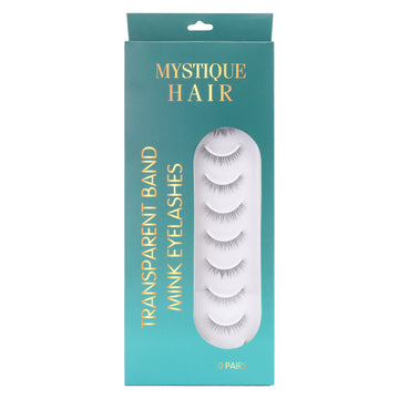 Featherlight A-01 Transparent Band Mink Eyelashes – 10 Pair Multipack | Ultra-Soft Natural Wispy False Lashes with Invisible Clear Band