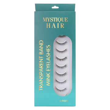 Featherlight A-03 Transparent Band Mink Eyelashes – 10 Pair Multipack | Subtle Everyday False Lashes with Invisible Clear Band