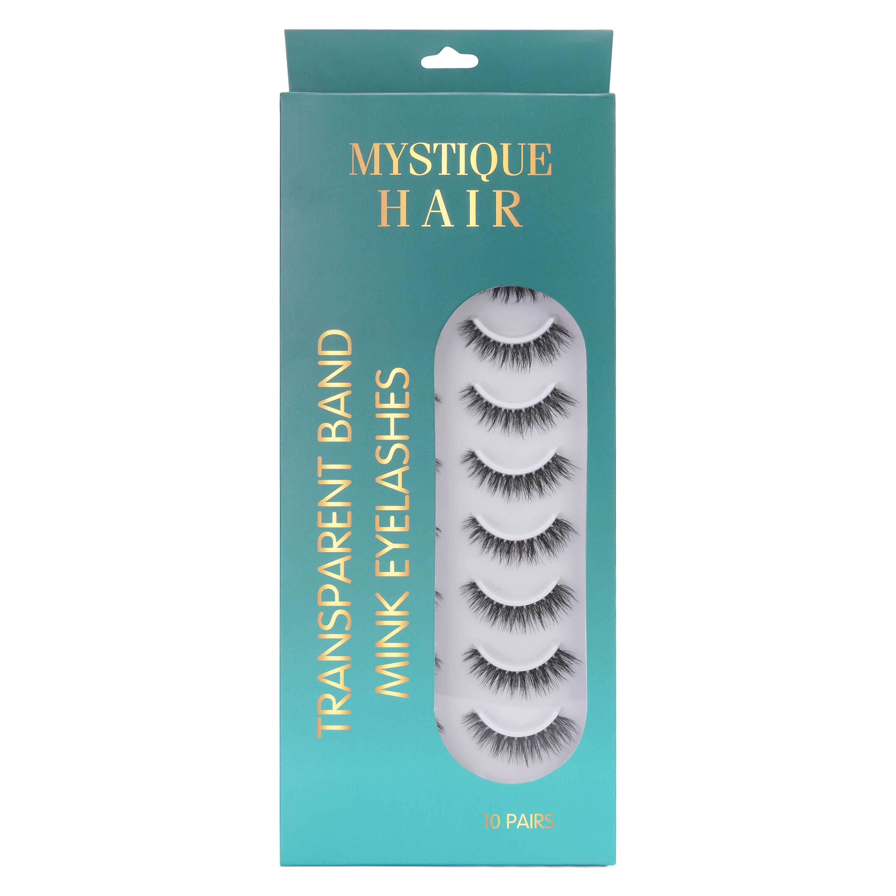 Featherlight D-04 Transparent Band Mink Eyelashes – 10 Pair Multipack | Natural Textured Wispy False Lashes with Invisible Clear Band