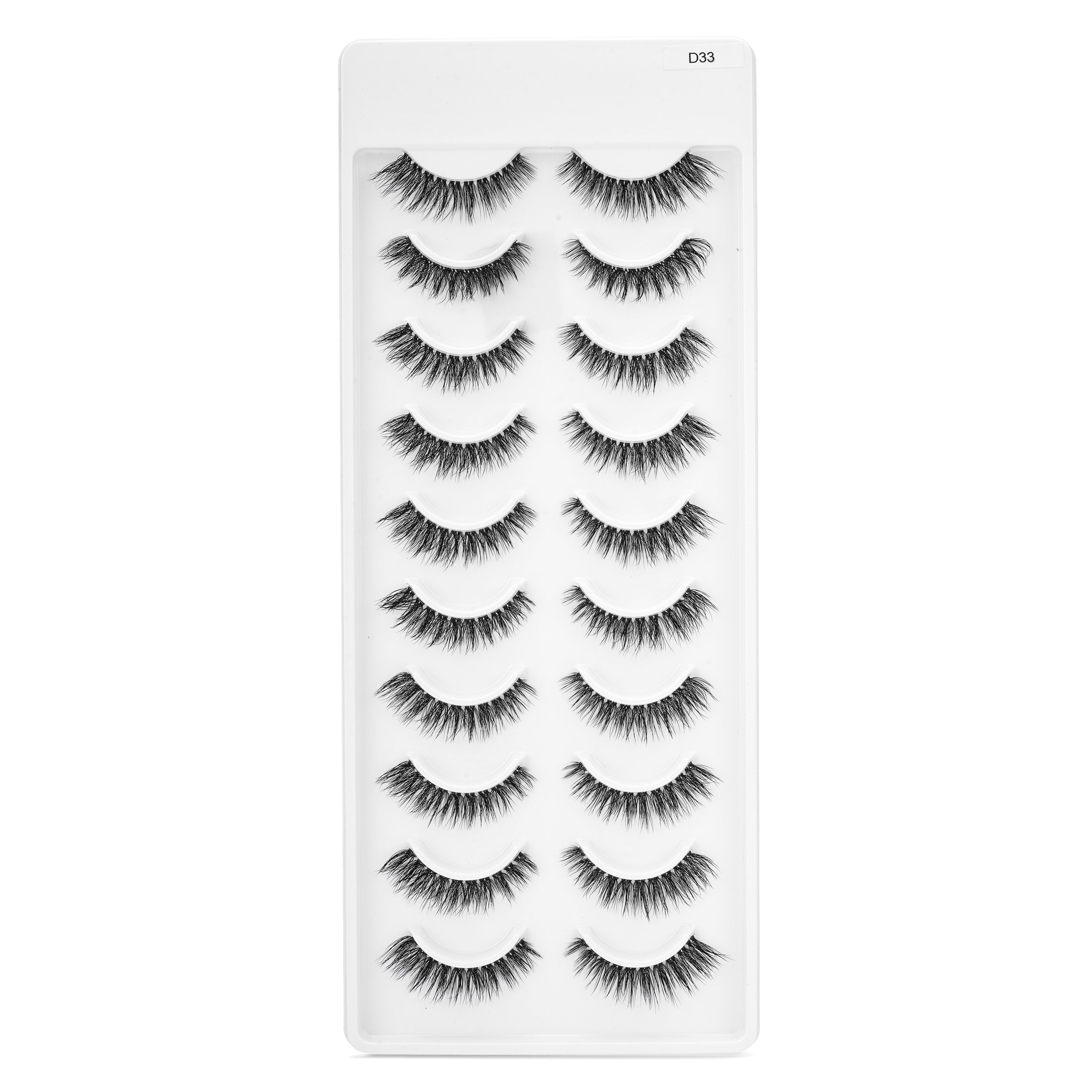 Featherlight D-04 Transparent Band Mink Eyelashes – 10 Pair Multipack | Natural Textured Wispy False Lashes with Invisible Clear Band