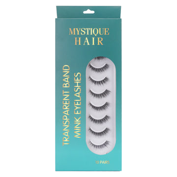 Featherlight D-06 Transparent Band Mink Eyelashes – 10 Pair Multipack | Full-Length Flare False Lashes with Invisible Clear Band