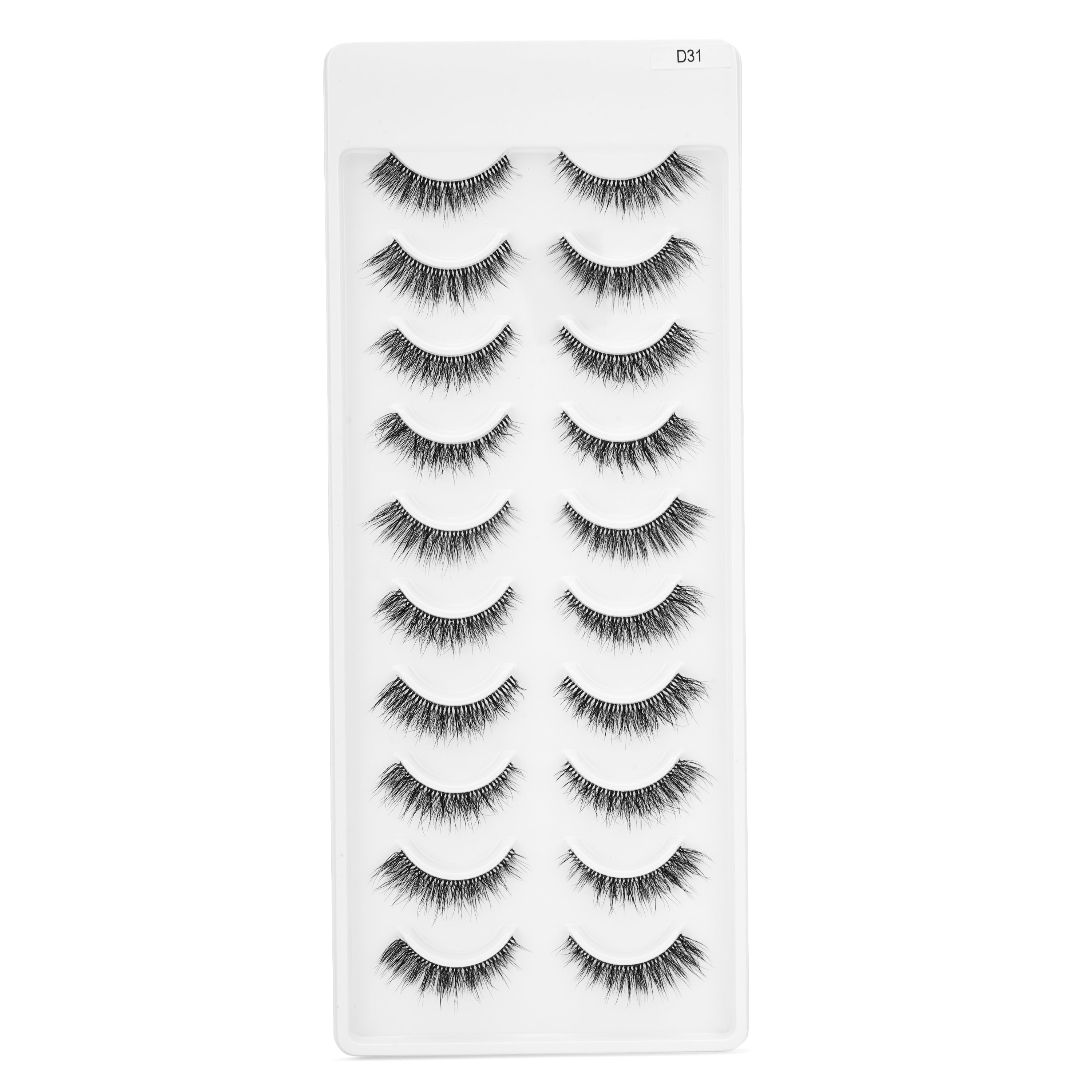 Featherlight D-06 Transparent Band Mink Eyelashes – 10 Pair Multipack | Full-Length Flare False Lashes with Invisible Clear Band