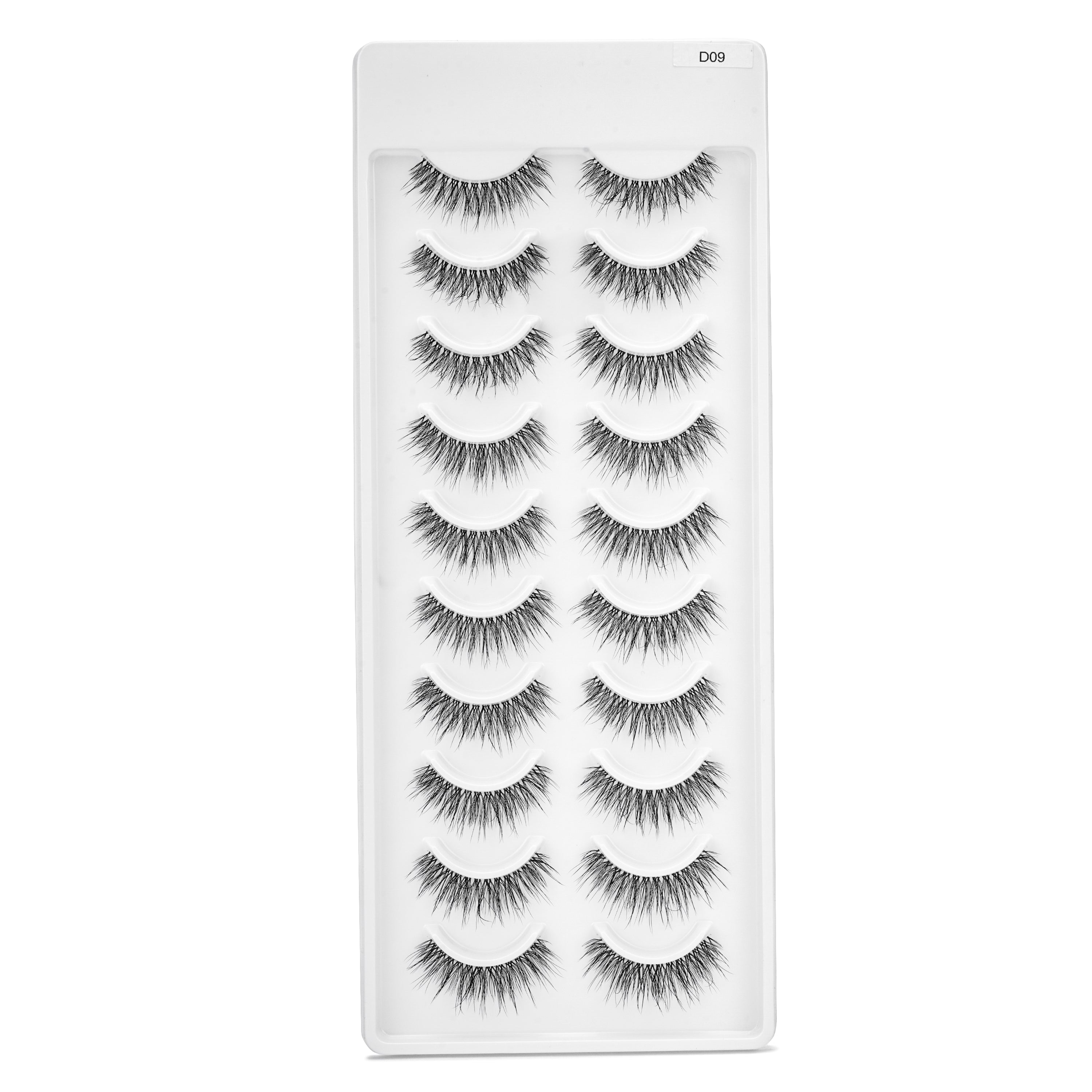 Featherlight D-08 Transparent Band Mink Eyelashes – 10 Pair Multipack | Ultra-Natural Wispy False Lashes with Invisible Clear Band