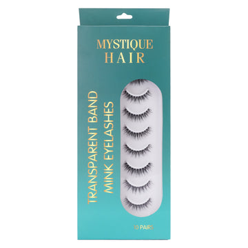 Featherlight D-10 Transparent Band Mink Eyelashes – 10 Pair Multipack | Glamorous Tapered Wispy False Lashes with Invisible Clear Band